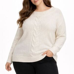 Lane Bryant White Cable Knit Wide Neck Sweater Size 14/16 NWOT